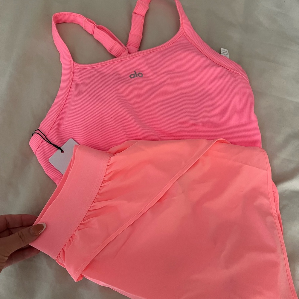 Alo Pink Sports Bra and Short Set